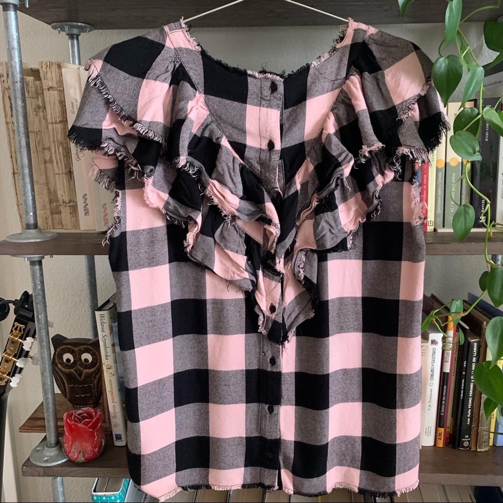 ZARA Pink Checked Ruffled Blouse - Picture 4 of 4